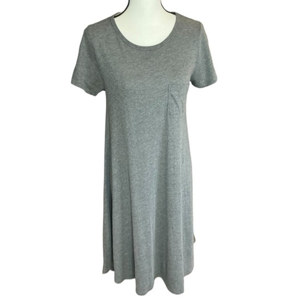 LuLaRoe Carly Gray High Low Tee Shirt Dress Short Sleeve Chest Pocket Casual‎